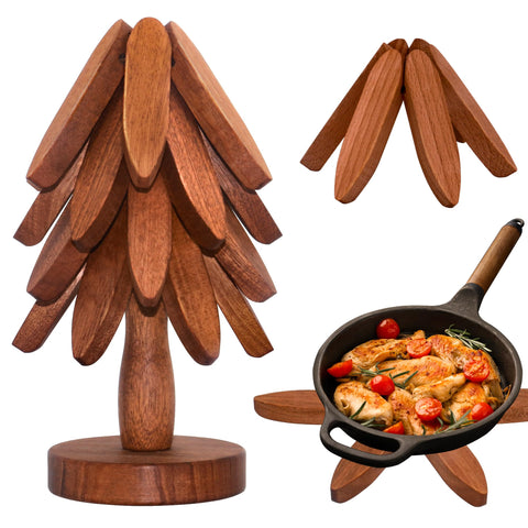 LIFETOWE posavasos en forma de árbol de madera: set de 4 piezas para proteger superficies