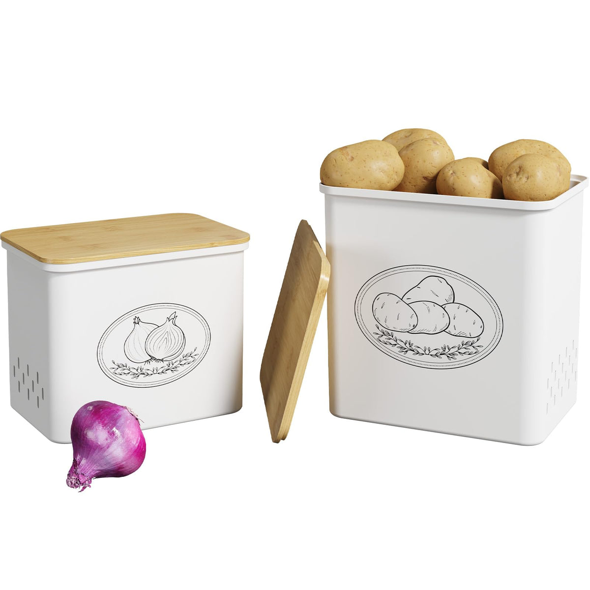 Conjunto Lifewit para papas y cebollas: dos contenedores de 10 L para despensa organizada.