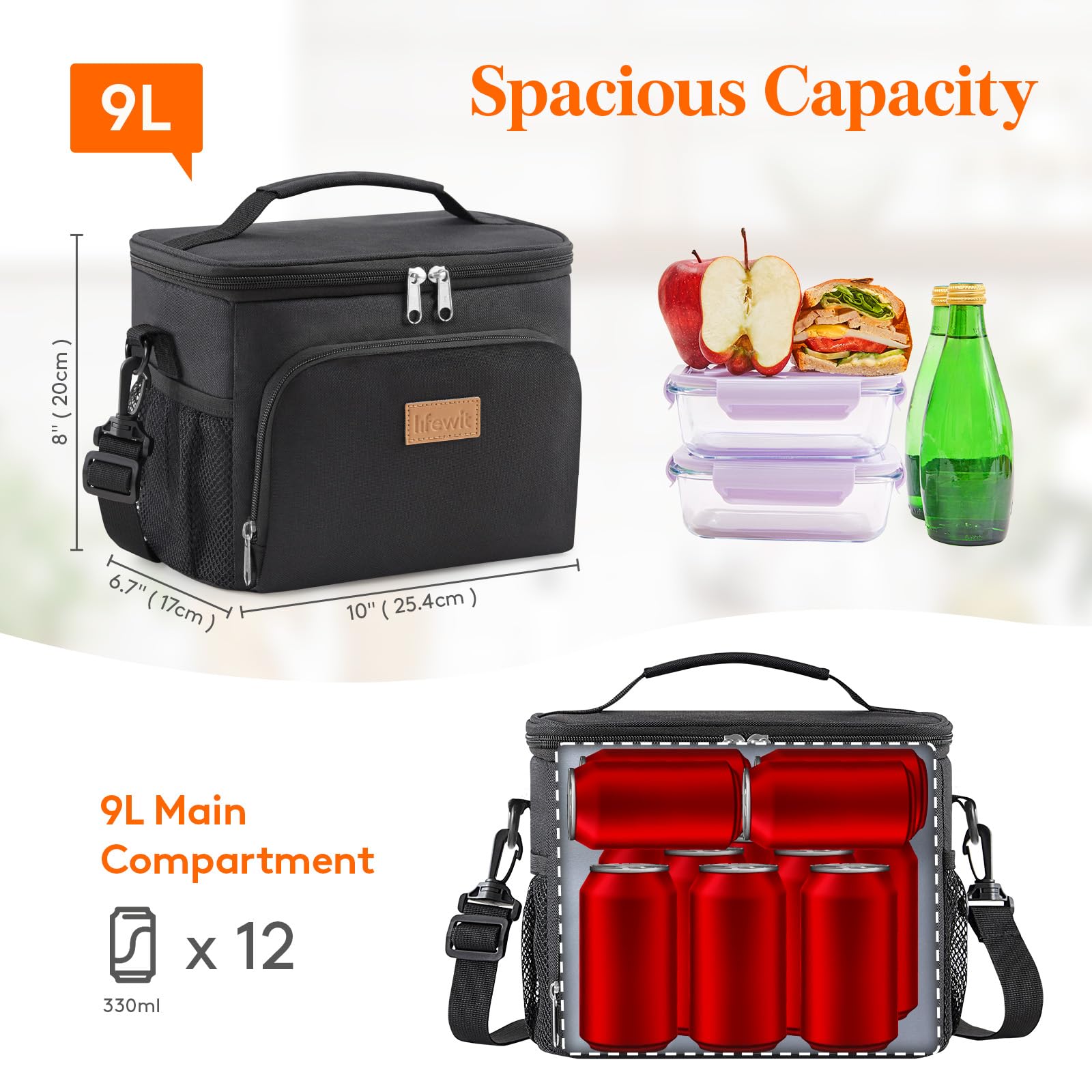 Lifewit diseño para 12 latas con espacio amplio para comida y snacks.