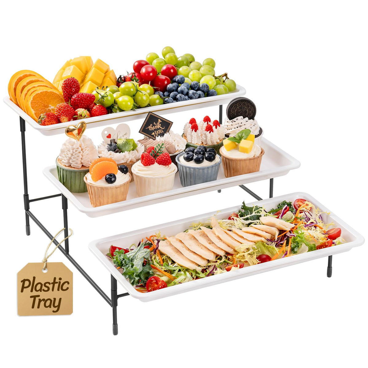 Bandeja Lifewit de 3 niveles en plástico blanco para servir aperitivos.
