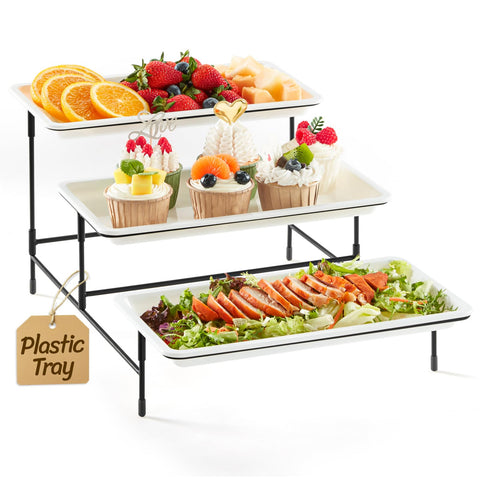 Lifewit bandeja de 3 niveles blanca en plástico, ideal para postres.