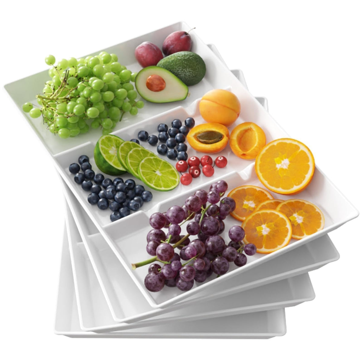 Bandejas Lifewit divididas para servir, ideales para aperitivos en reuniones.