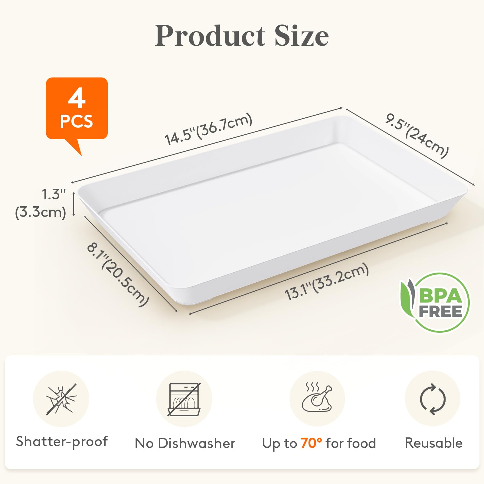 Bandejas Lifewit rectangulares con diseño clásico blanco para presentaciones elegantes.
