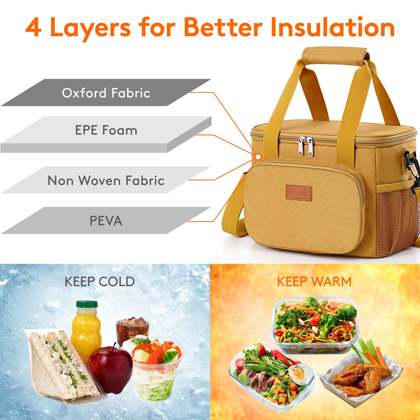 Lifewit bolsa de almuerzo 9L, gran capacidad para comidas y bebidas.