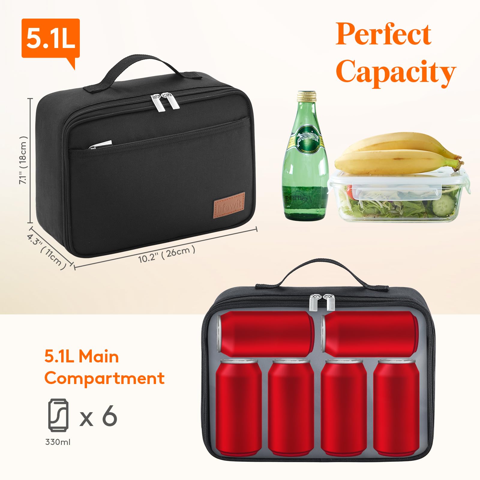 Lifewit bolsa de almuerzo con capacidad para seis latas, ideal para llevar comidas.