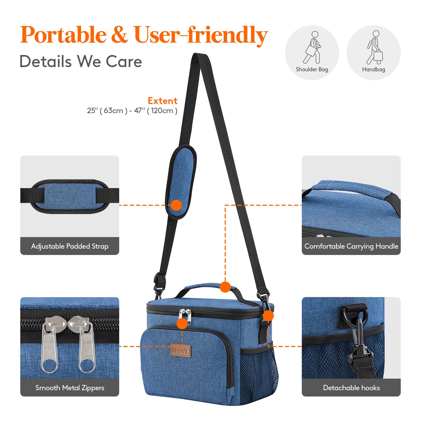 Lifewit bolsa-almuerzo-correa-ajustable con acolchado para transporte cómodo.