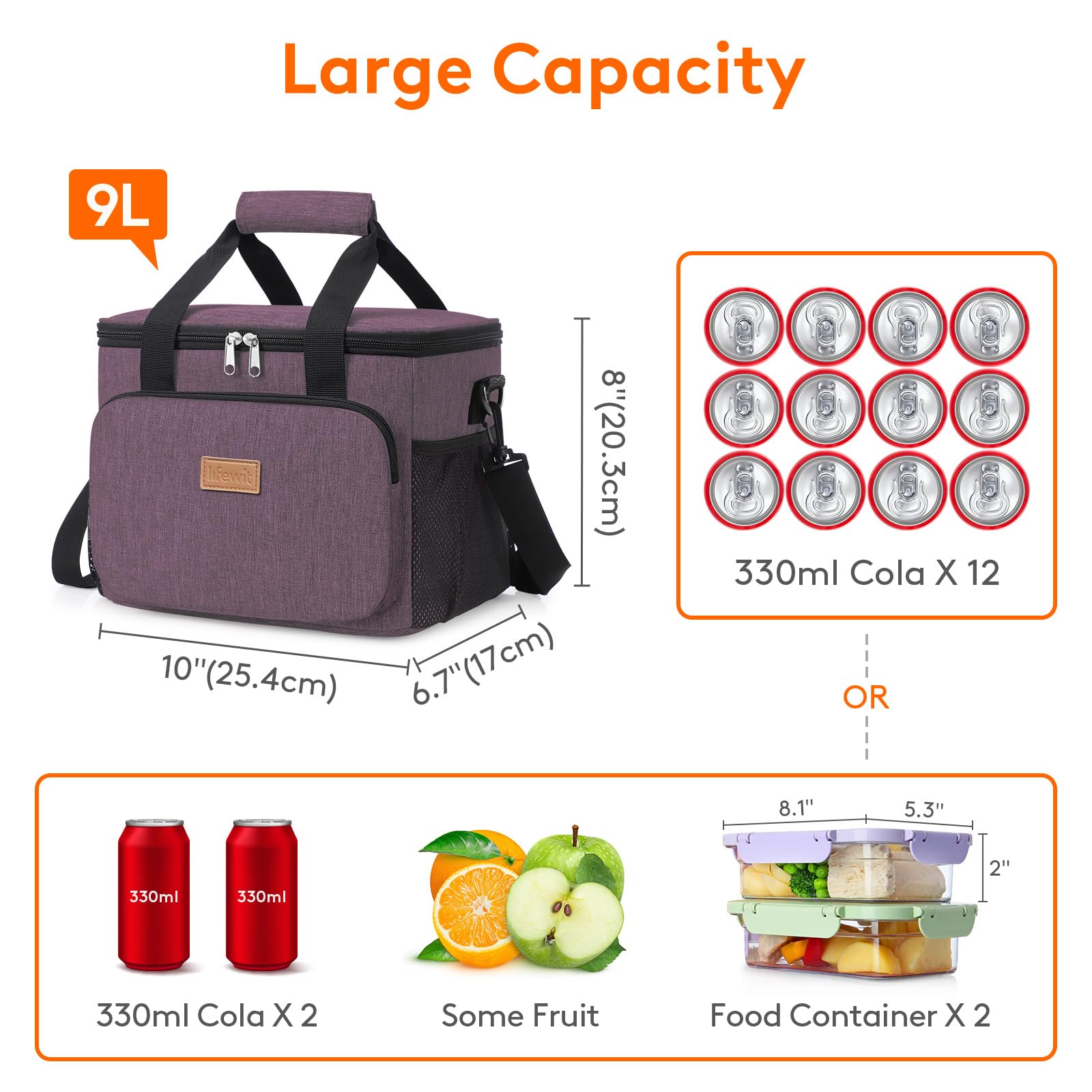 Lifewit bolsa almuerzo con cremallera dos vías para acceso cómodo