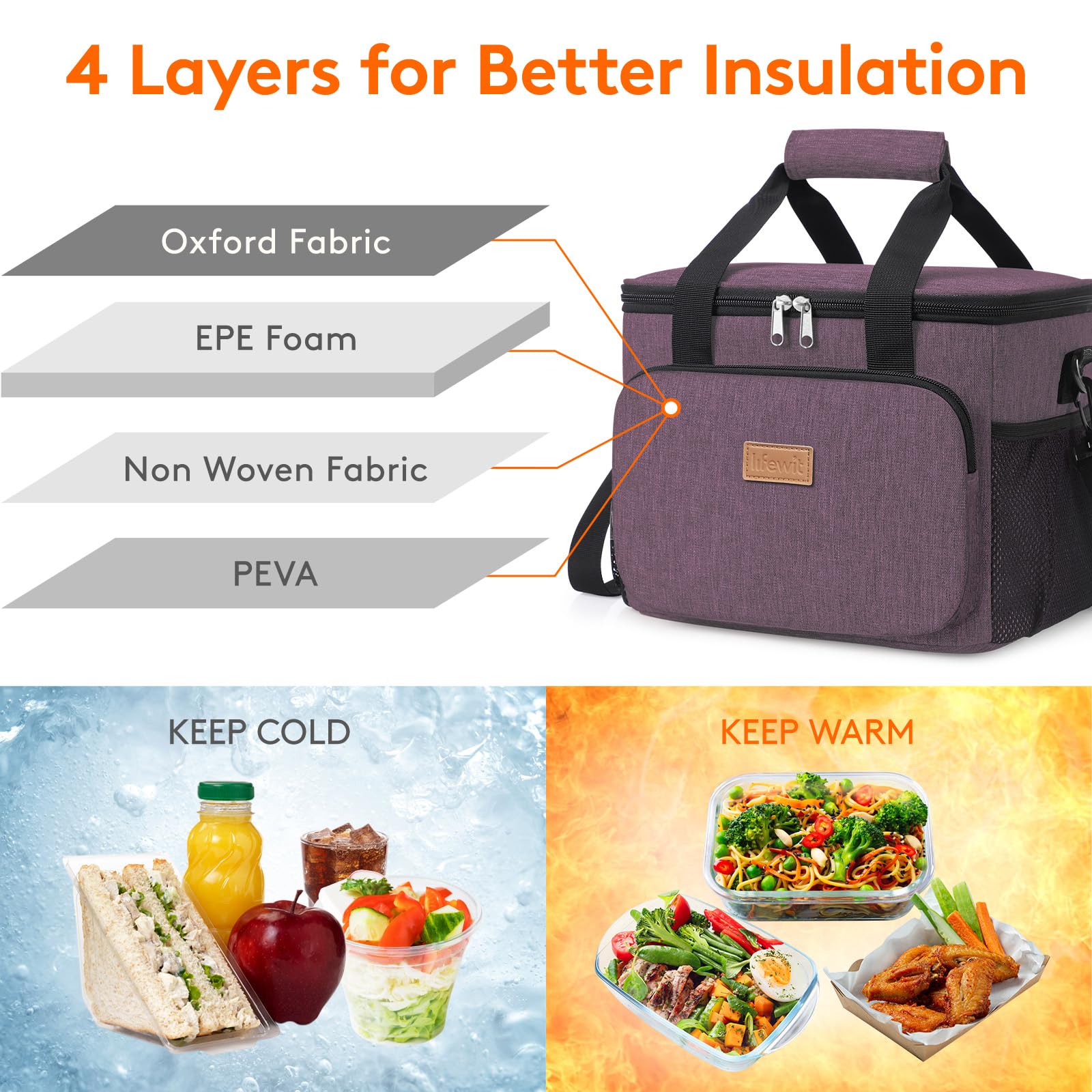 Lifewit bolsa almuerzo aislada, interior PEVA seguro para alimentos y fácil de limpiar