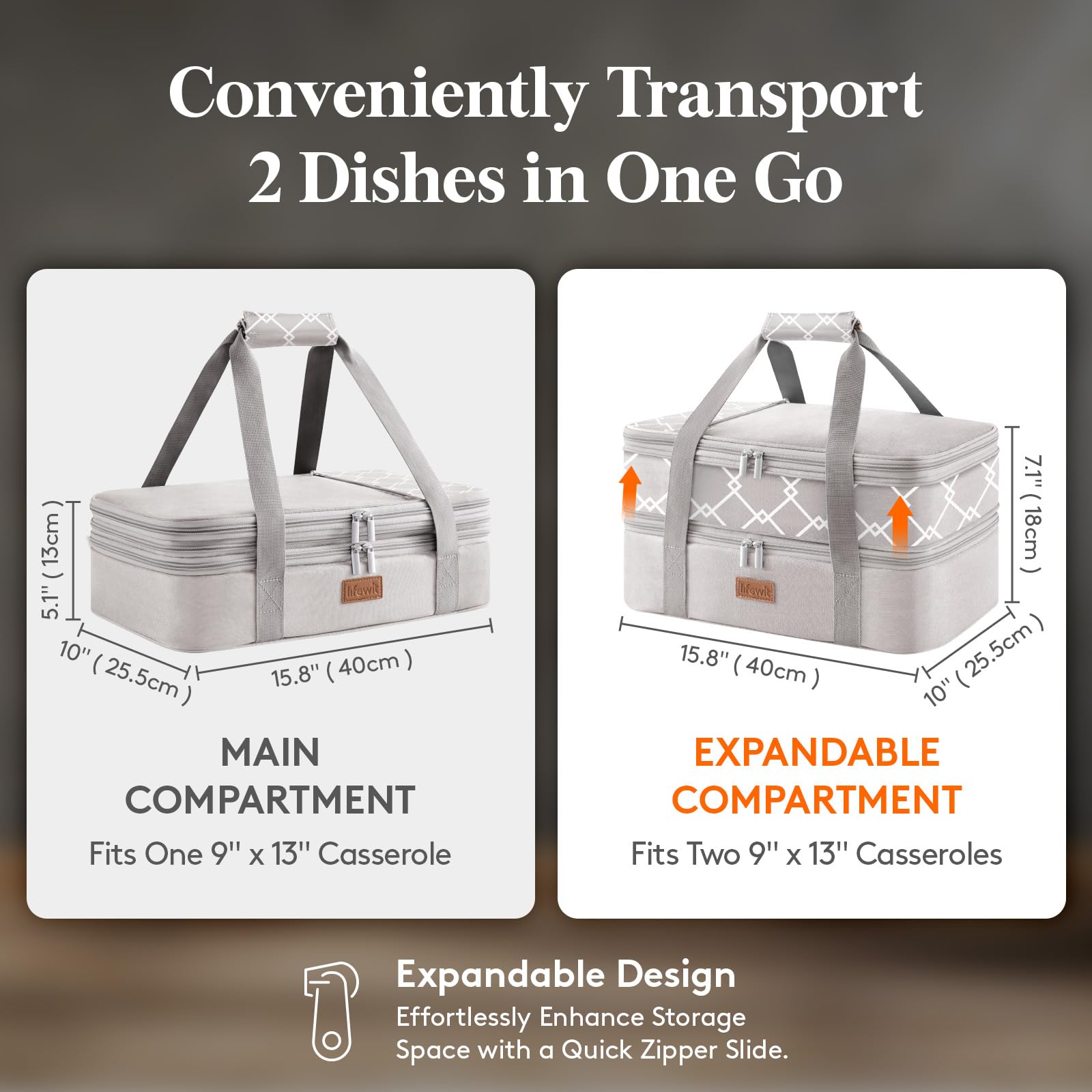 Lifewit Bolsa de comidas 9x13-11x15 expandible: ideal para lasañas y guisos