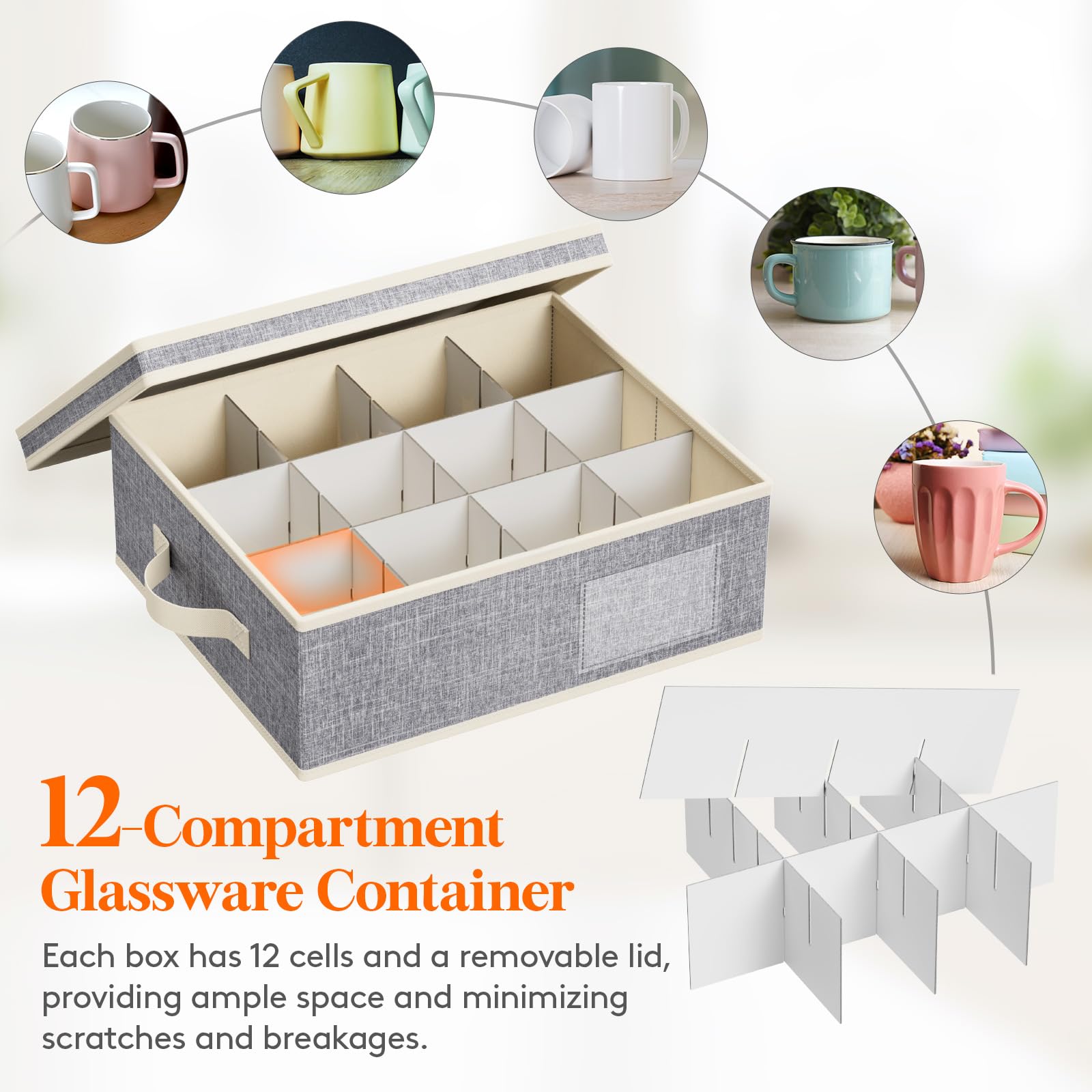 Lifewit caja con divisiones ajustables para tazas de diferentes tamaños.