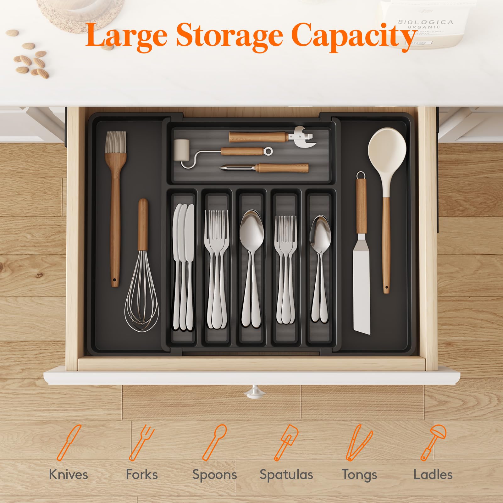 Lifewit mayor capacidad con paneles expansibles para utensilios y pequeños.