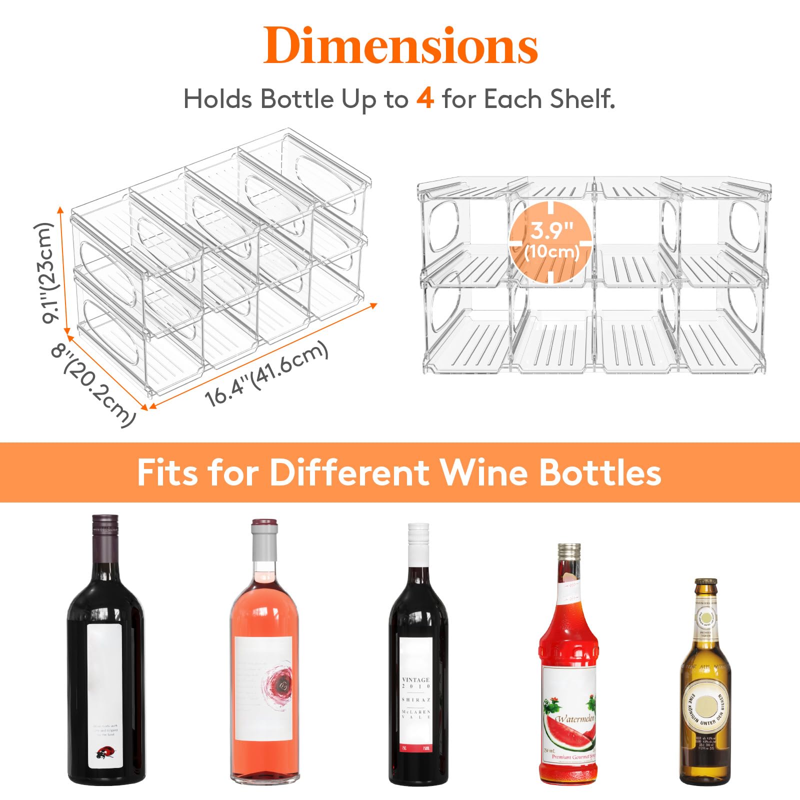 Capas apilables Lifewit muestran cuatro botellas por capa para optimizar espacio.
