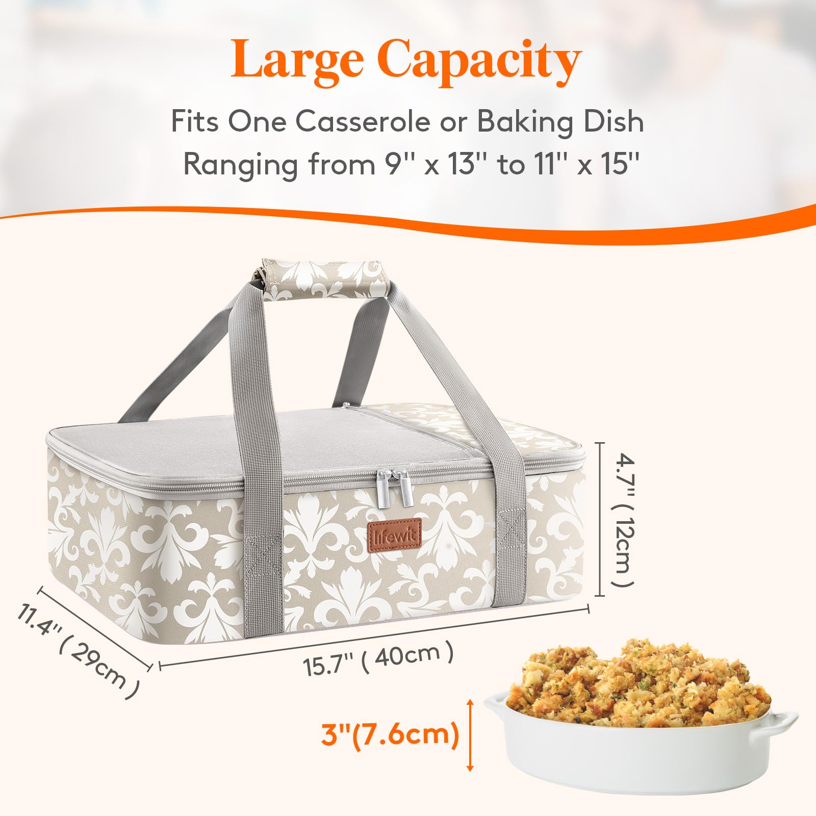 Lifewit funda 9x13-11x15 para cazuela con interior aislante mantiene temperatura.
