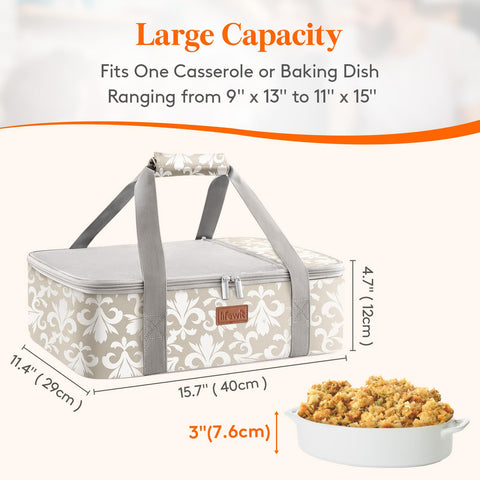 Lifewit funda 9x13-11x15 para cazuela con interior aislante mantiene temperatura.