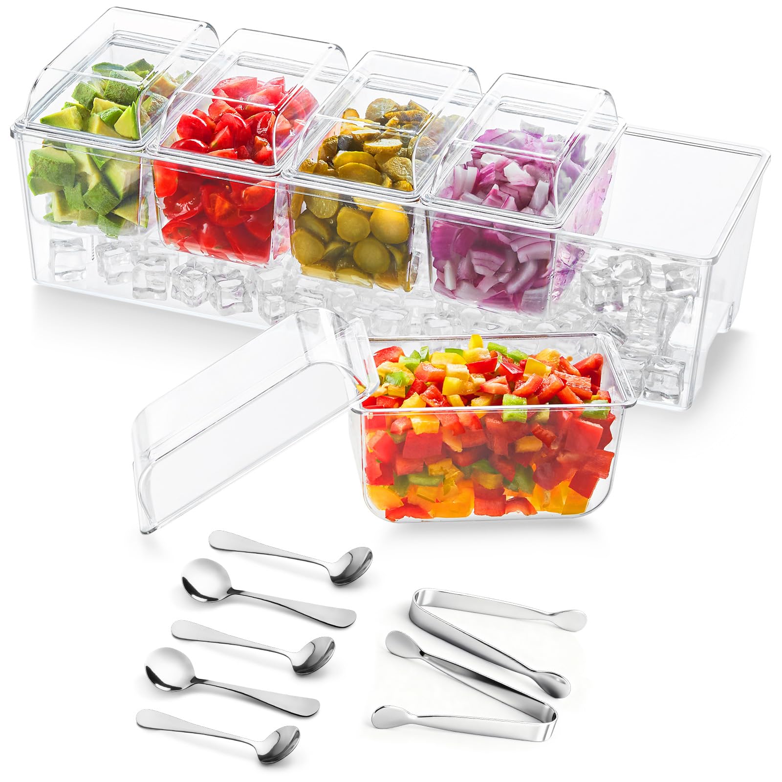 Lifewit condiment caddy, vista superior, mantiene frescos los ingredientes con hielo
