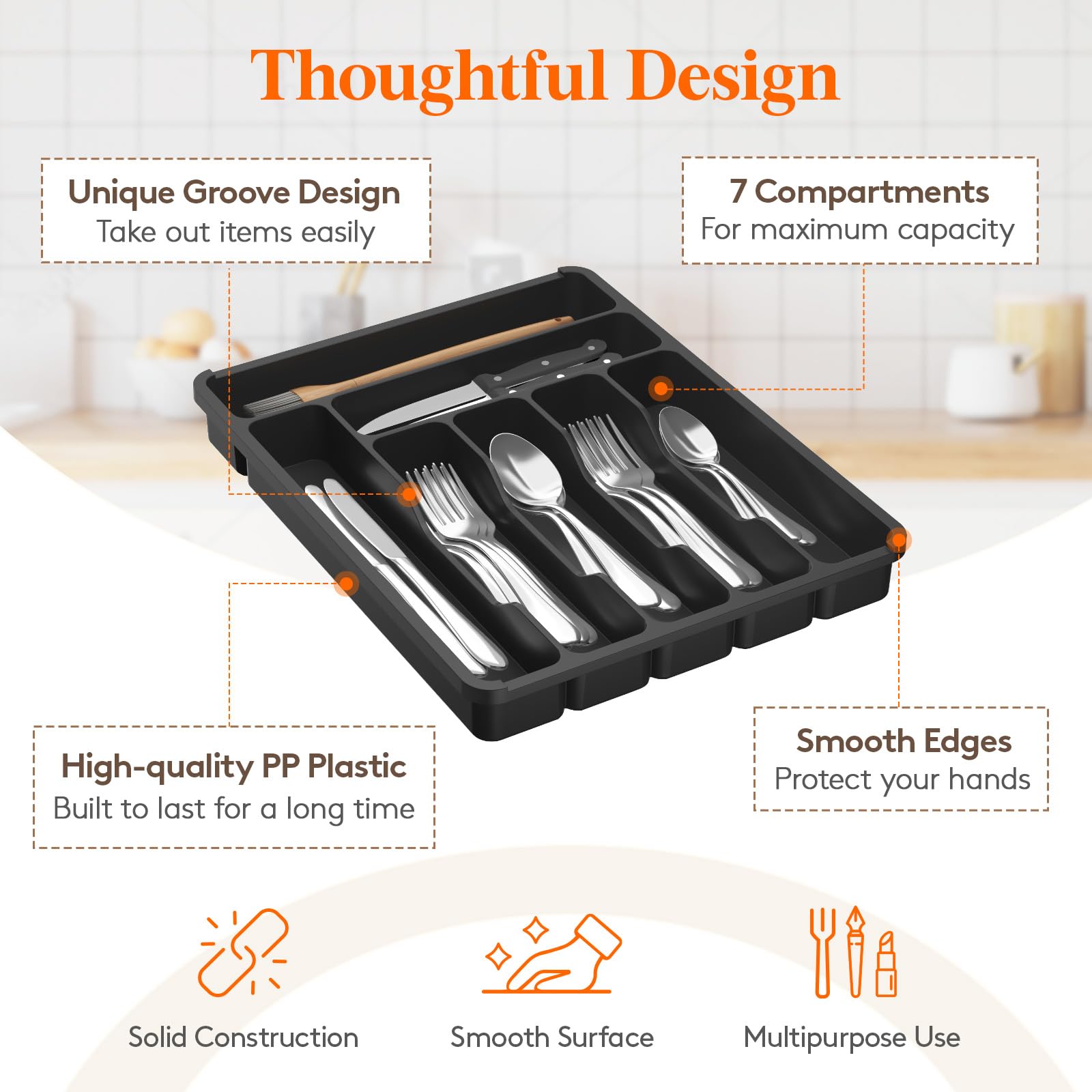 Lifewit diseño de surco ergonómico facilita recoger cubiertos.
