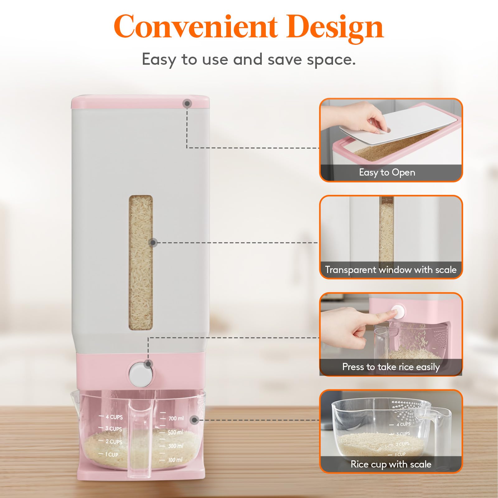 Lifewit dispensador con copa multifuncional frontal para ver, medir y lavar granos