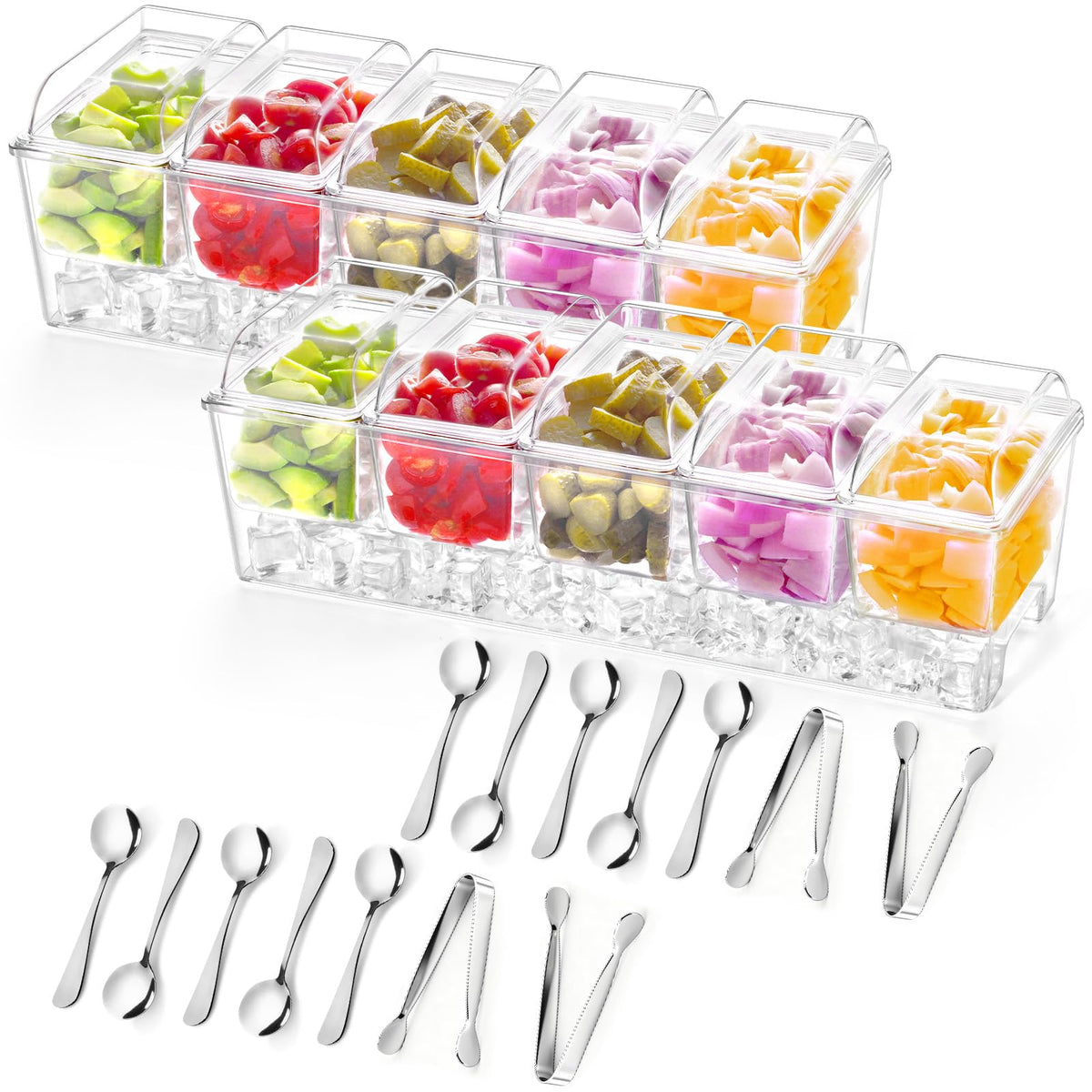 Porta-condimentos Lifewit con hielo, manteniendo frescura por horas y aspecto claro.