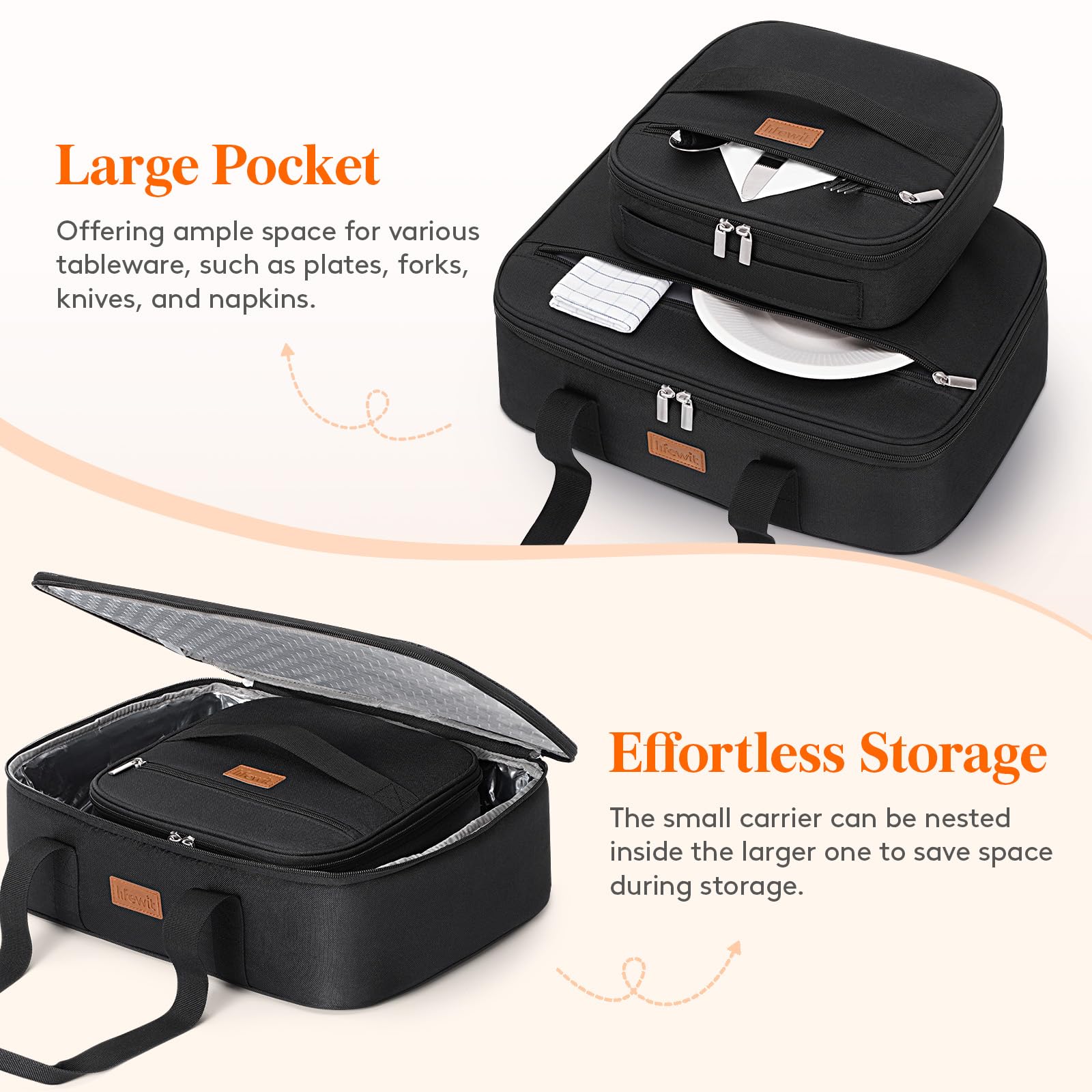 Lifewit Duo: apertura amplia de cremallera para empacar rápido.