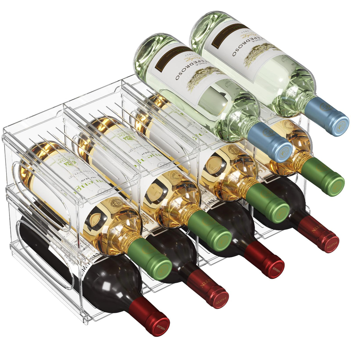 Lifewit estante para vino en nevera apilable, ideal para ordenar botellas.