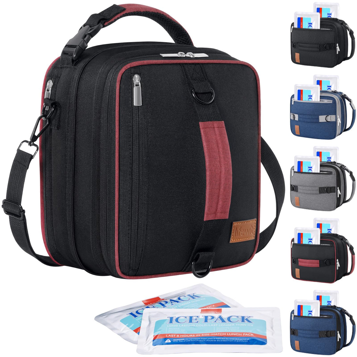 Lifewit Lunch Box exterior en negro y rojo, ideal para llevar al trabajo.