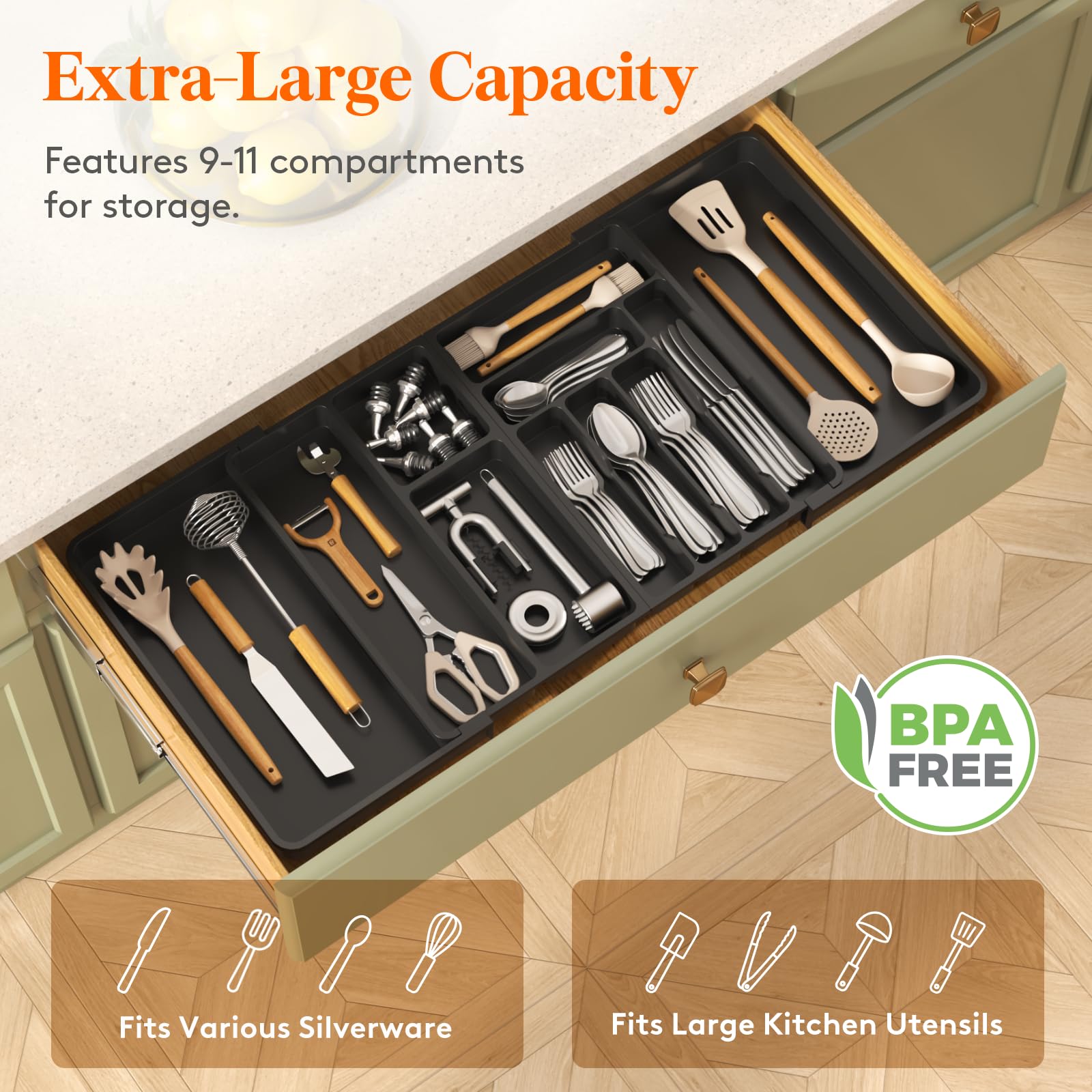 Lifewit PP sin BPA, almacenamiento seguro para utensilios.