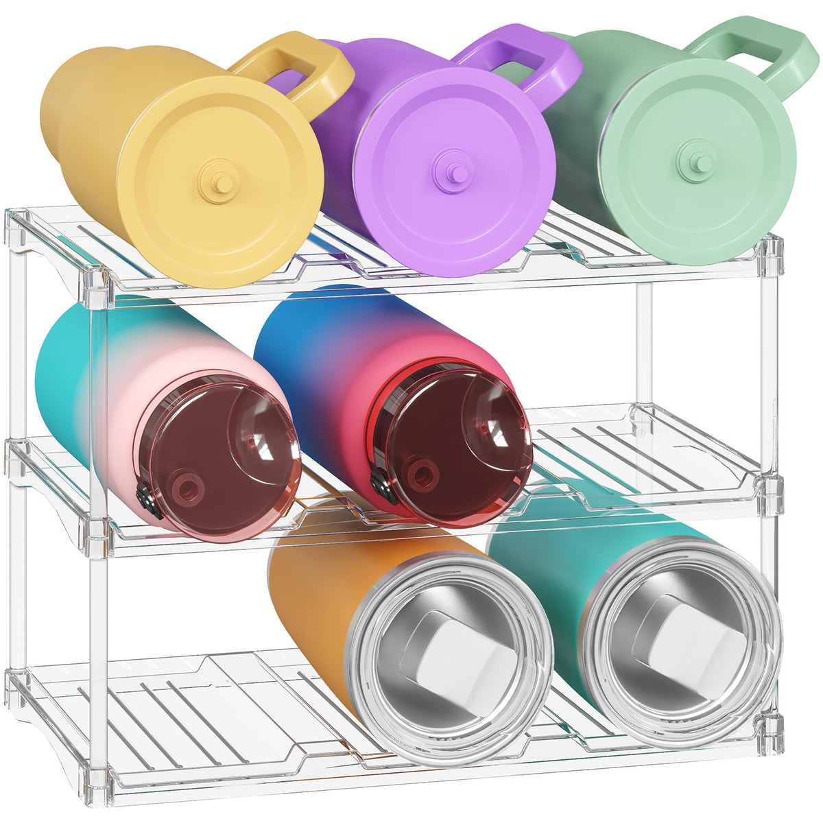 Lifewit organizador-botellas-3niveles muestra almacenamiento estable para botellas grandes.