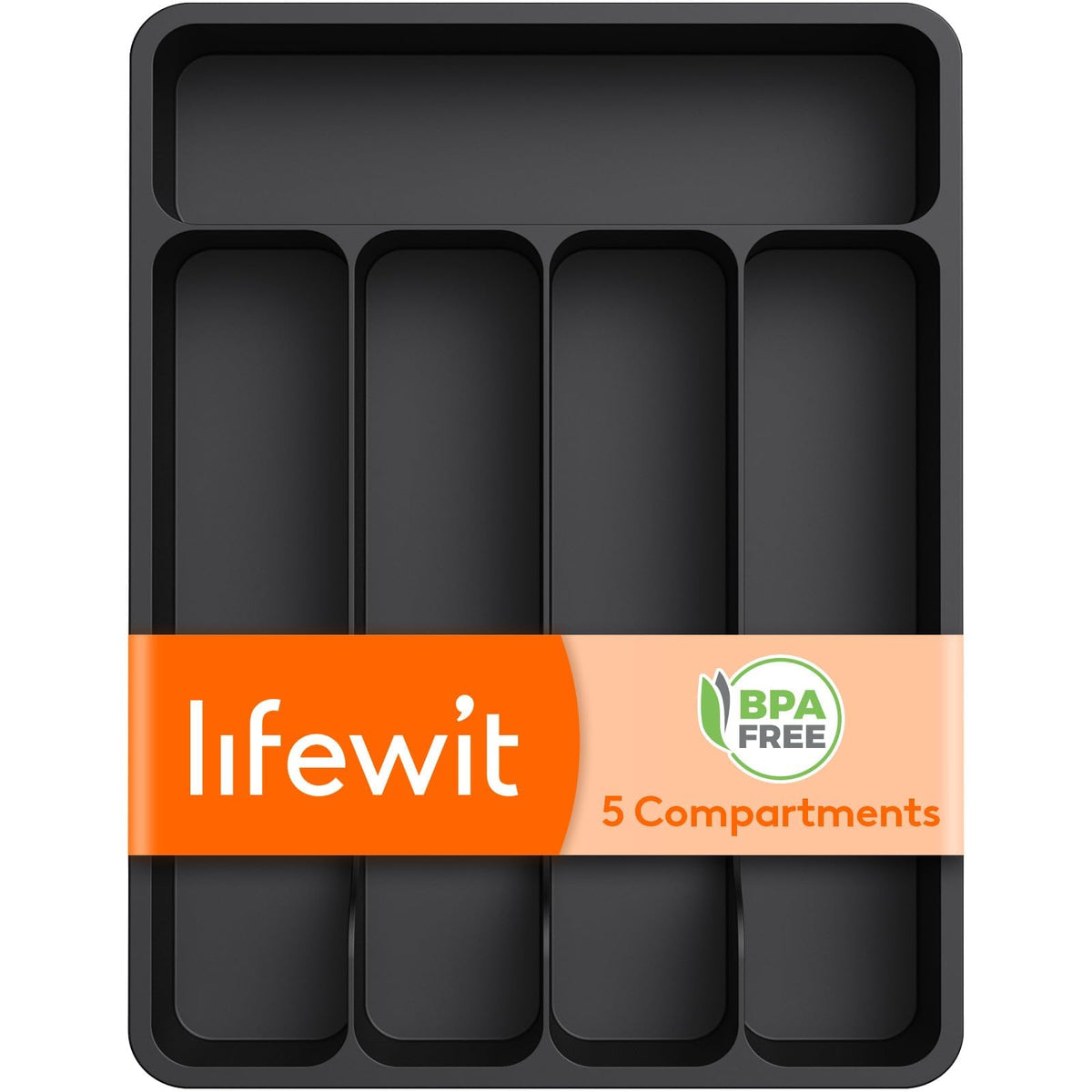 Organizador Lifewit de cubiertos con 5 compartimentos para cajón, orden y acceso rápido.