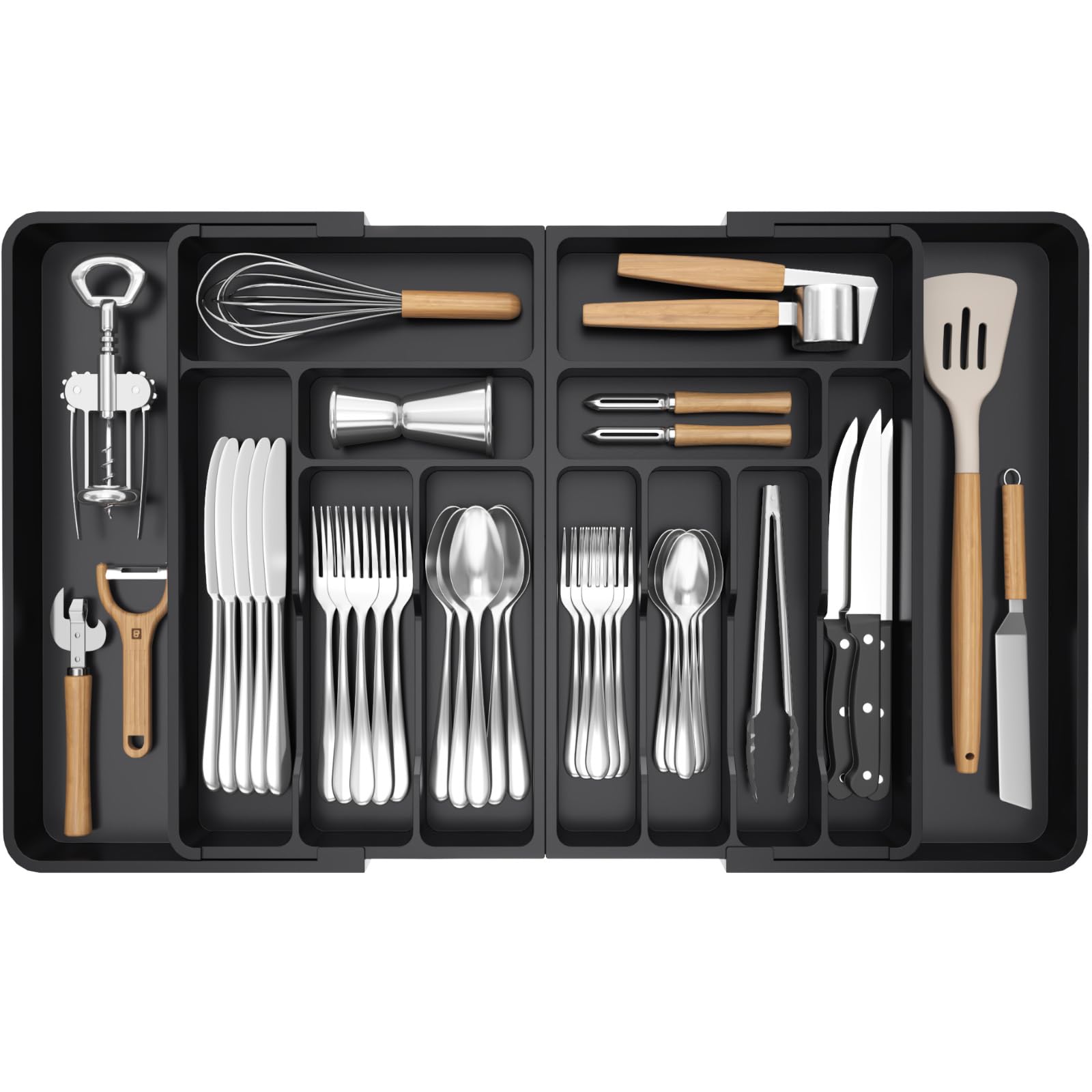 Organizador Lifewit en cajón extendible mantiene cubiertos ordenados y al alcance.