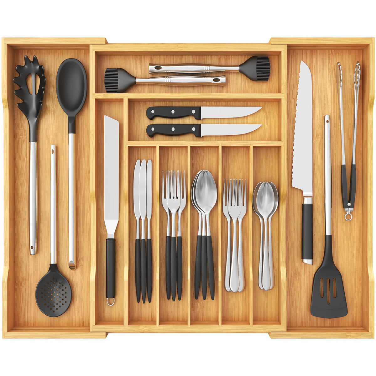 Organizador Lifewit de cubiertos en cajón con extensión ajustable para ordenar tenedores y cuchillos