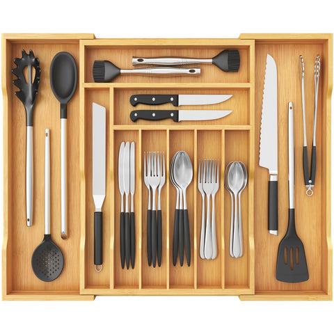Organizador Lifewit de cubiertos en cajón con extensión ajustable para ordenar tenedores y cuchillos