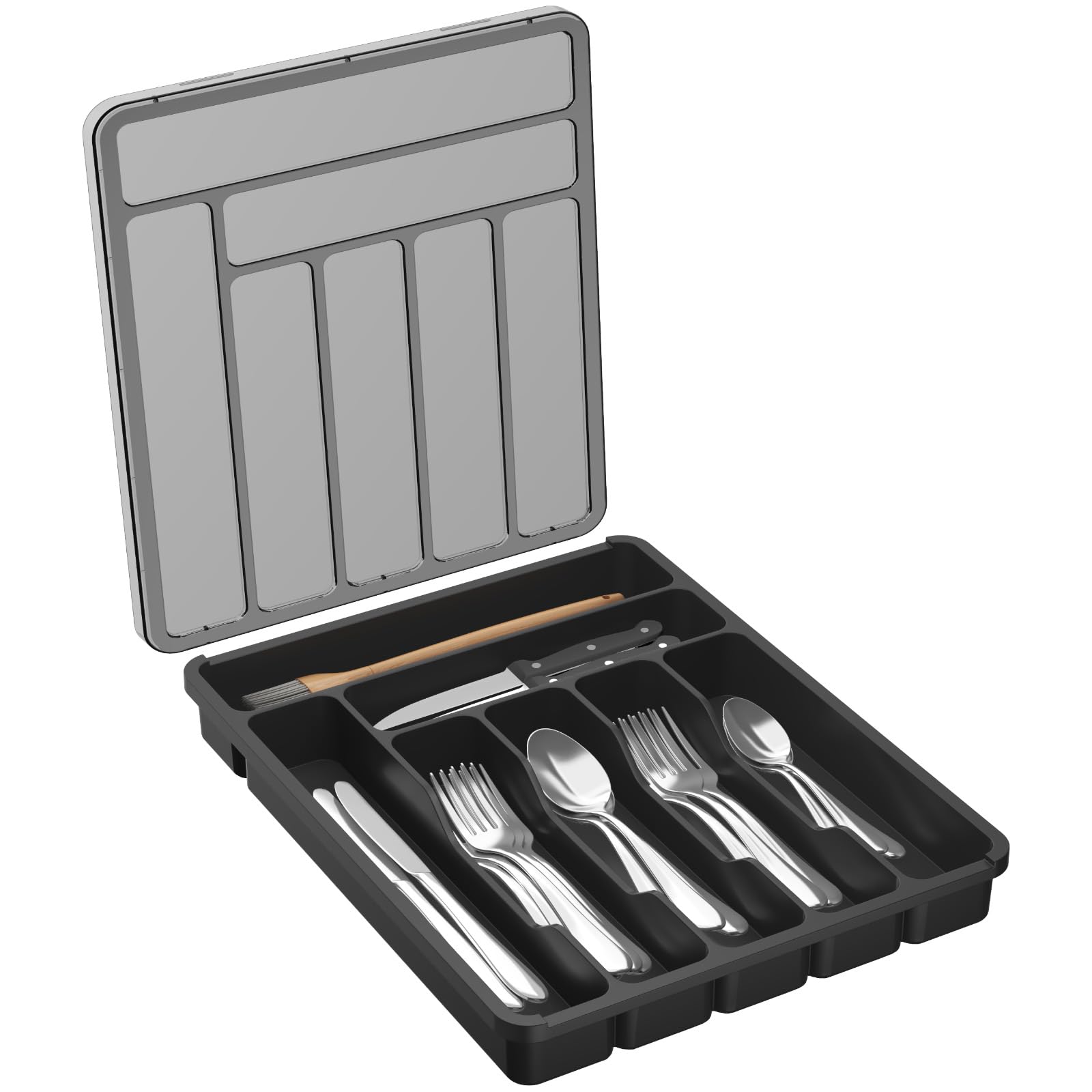 Organizador Lifewit con tapa transparente protege cubiertos de polvo.
