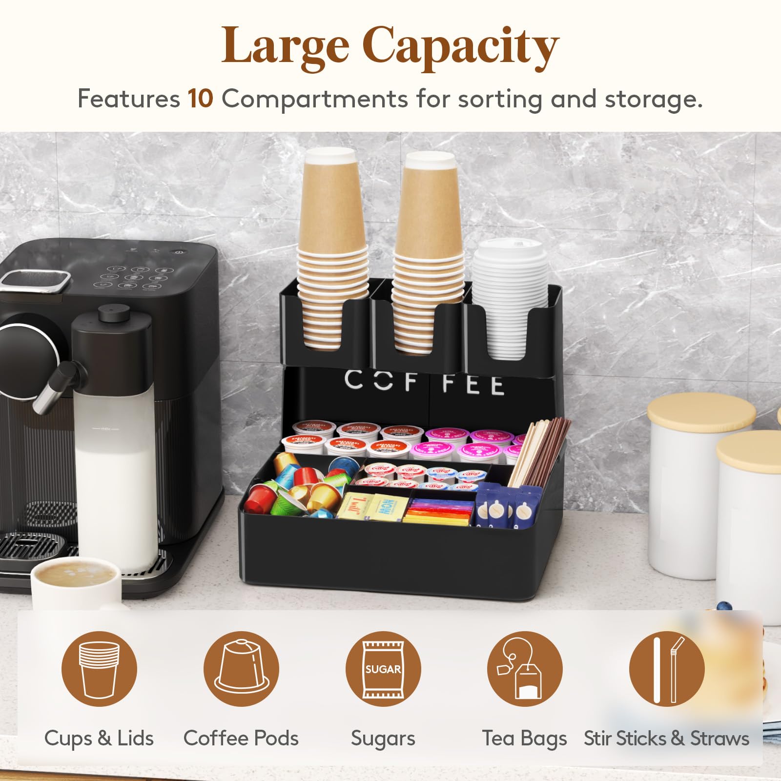 Lifewit organizador encimera diez compartimentos mantiene cafe limpio y visible