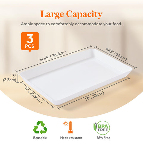 Bandeja rectangular blanca de Lifewit con bordes elevados para evitar derrames.