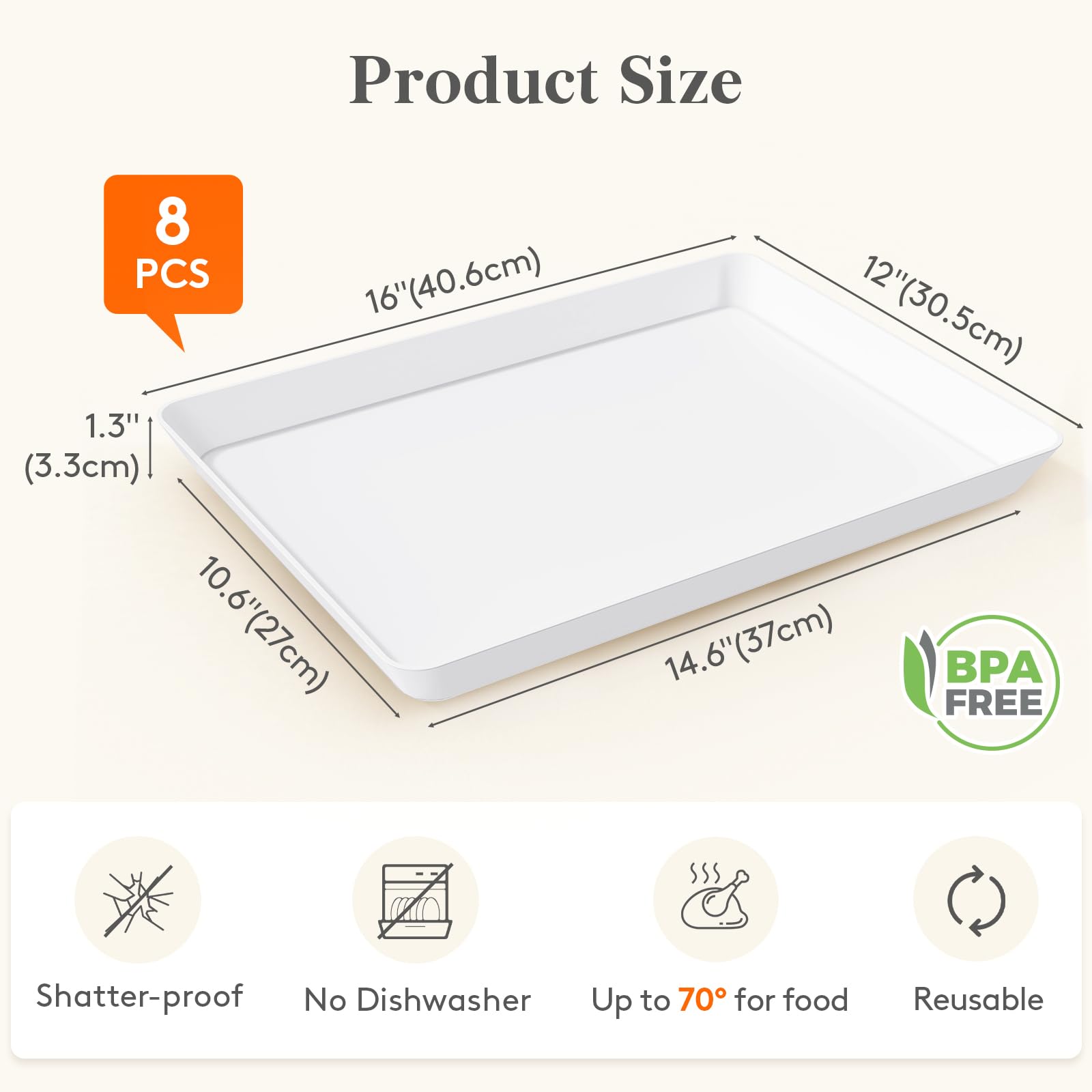 Platos plásticos blancos Lifewit para fiestas, 8 piezas, resistentes y apilables