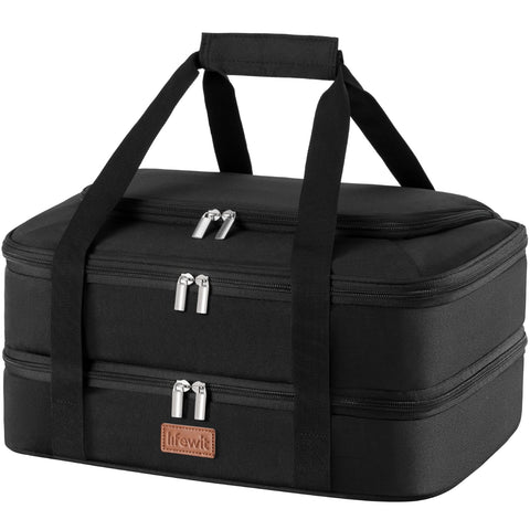 Lifewit porta-cazuela doble nivel para transporte seguro de comidas calientes o frías.