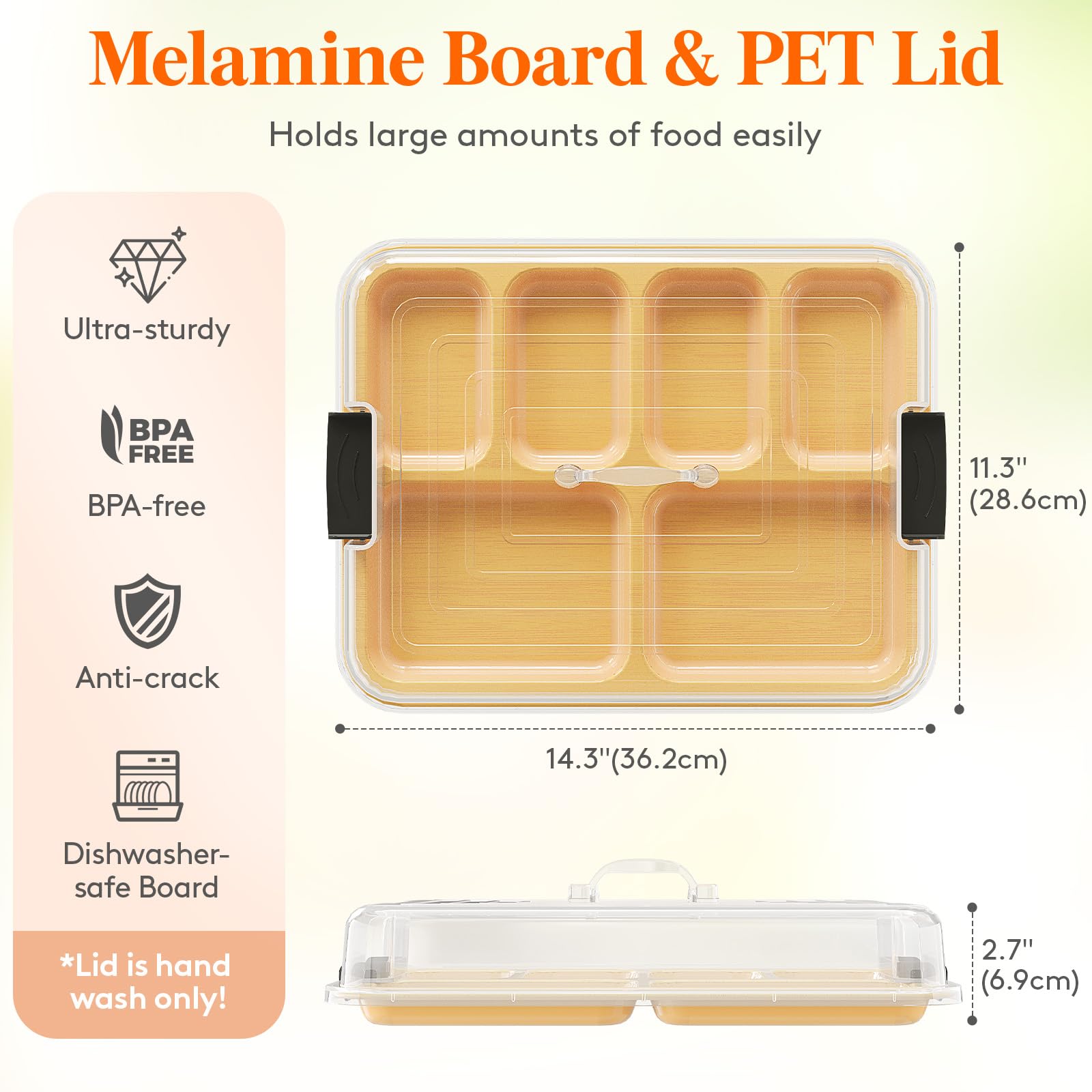 Lifewit tapa transparente con asa para transportar fácilmente la charcutería.