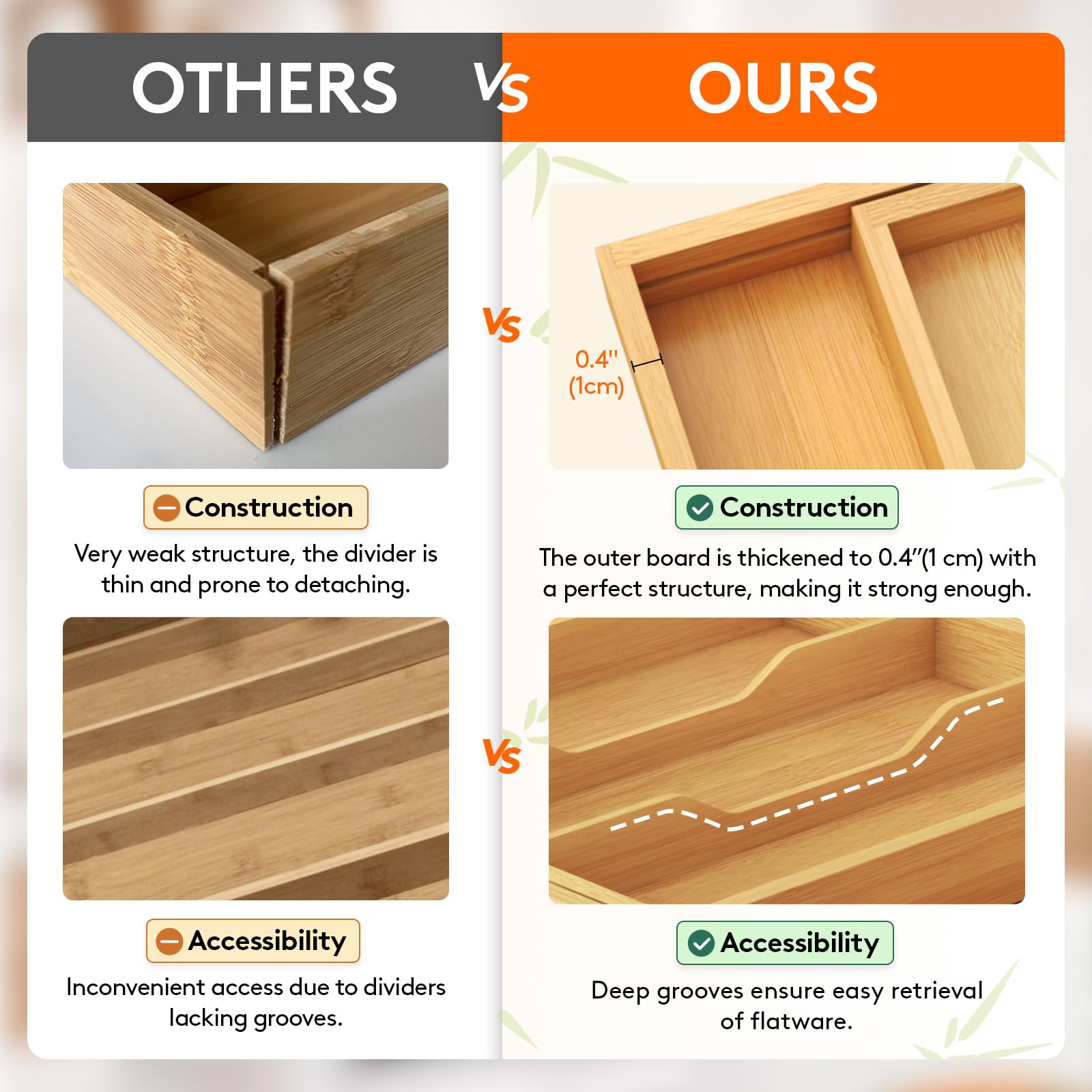 Lifewit organizador de bambú, construcción duradera y superficie suave.