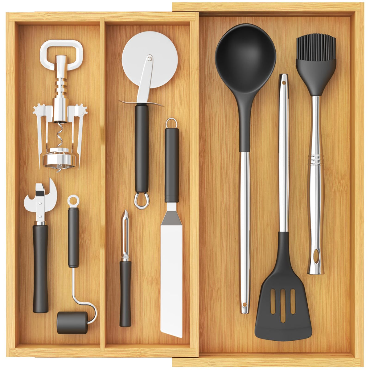 Lifewit organizador de cajón para utensilios, vista general y acceso rápido.