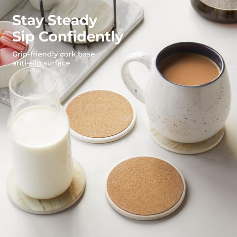 LIFVER posavasos cerámicos con diseño mármol realzan la mesa.