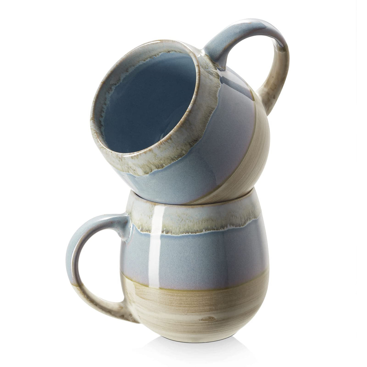 Taza de café LIFVER grande en cerámica azul 21oz, ideal para ritual matutino.