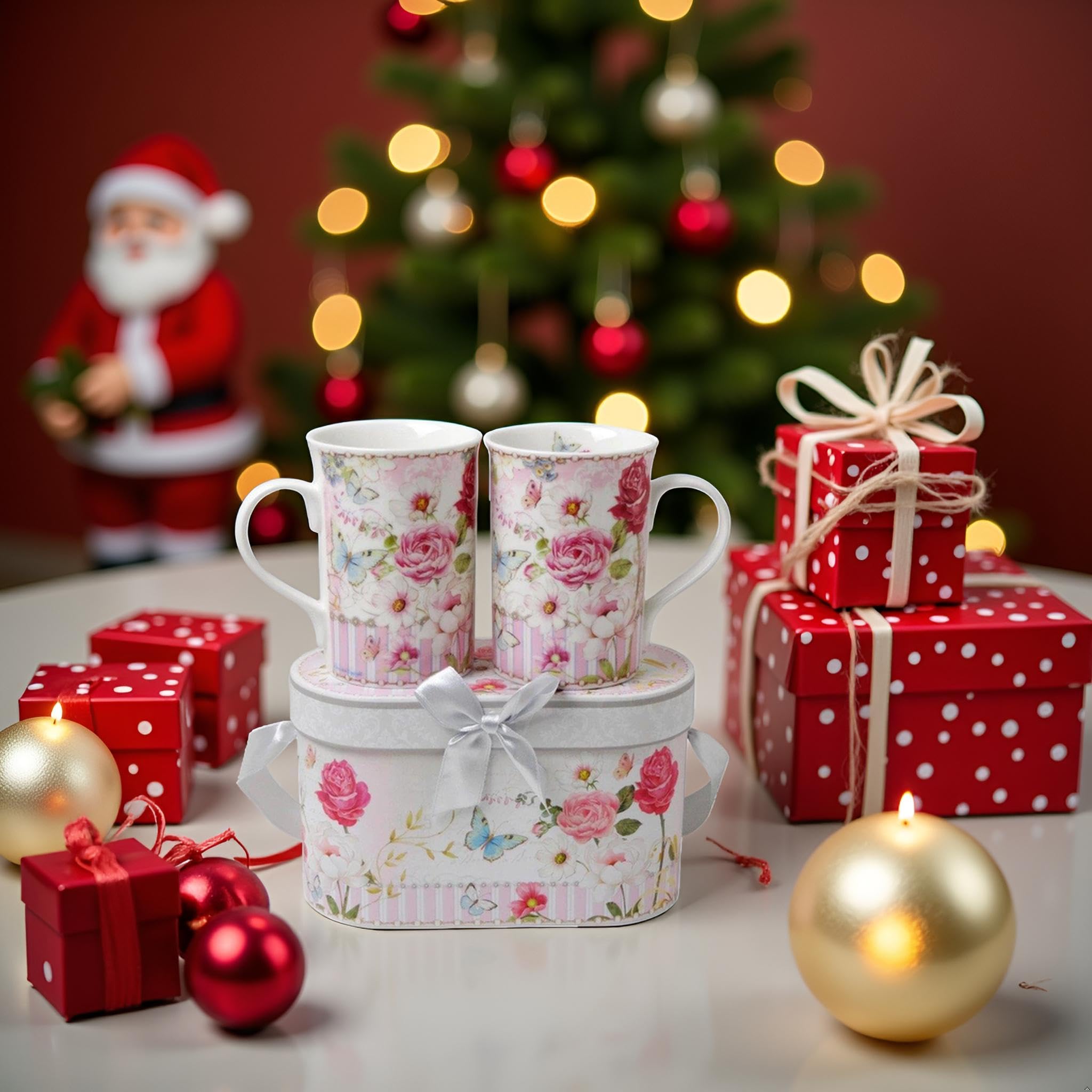Lightahead dos tazas regalo floral para mesa y desayuno