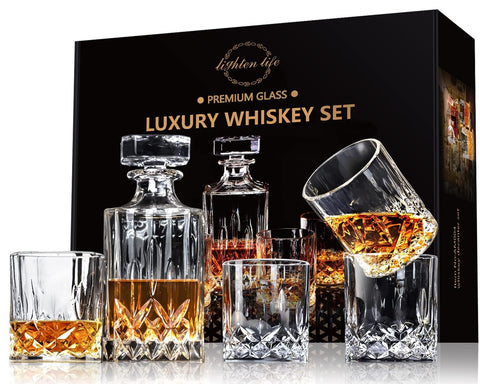 LIGHTEN LIFE decantador de whisky de cristal con tapón, lujo para reuniones