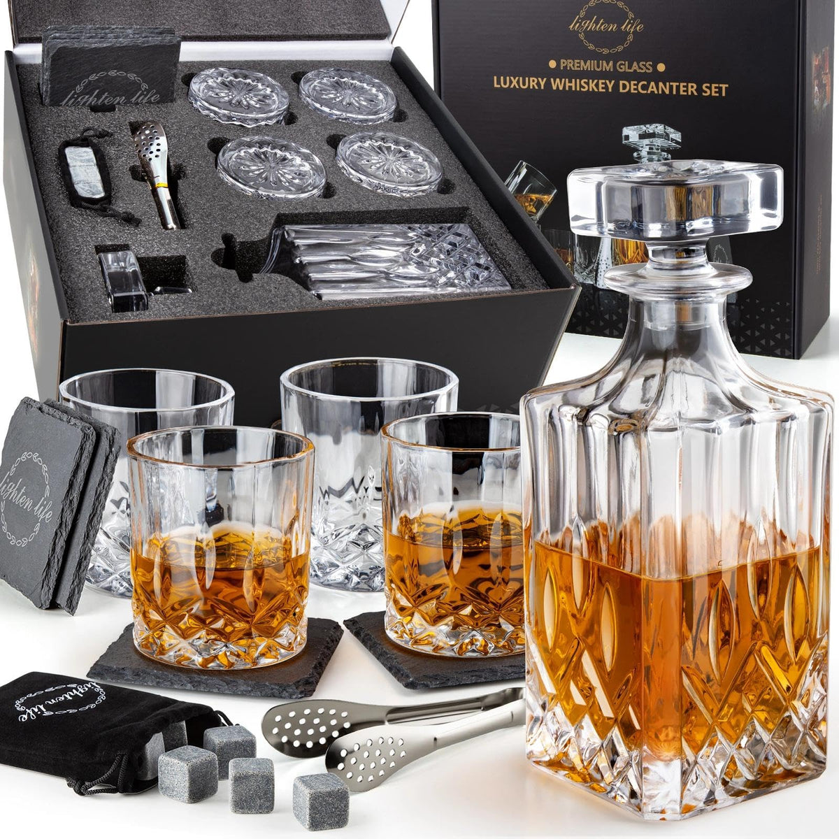 Decantador LIGHTEN LIFE whisky-cristal 28oz para realzar aromas y presentación.
