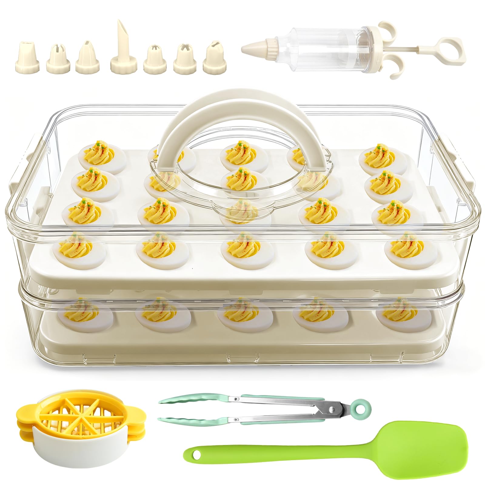 Lignumix Contenedor de huevos rellenos con tapa y asa para almacenamiento seguro