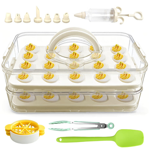 Lignumix Contenedor de huevos rellenos con tapa y asa para almacenamiento seguro