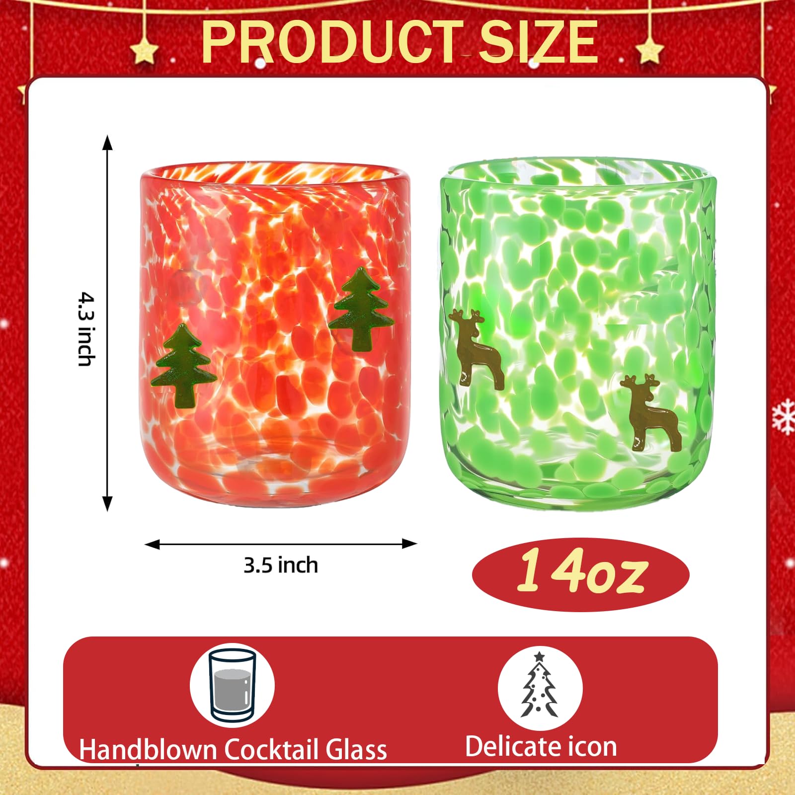 Vaso Ligomeda con reno verde-punteado, perfecto para regalar en fiestas