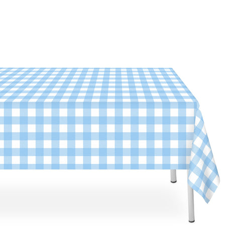 Mantel LIKAJON azul y blanco a cuadros protege la mesa y añade color.