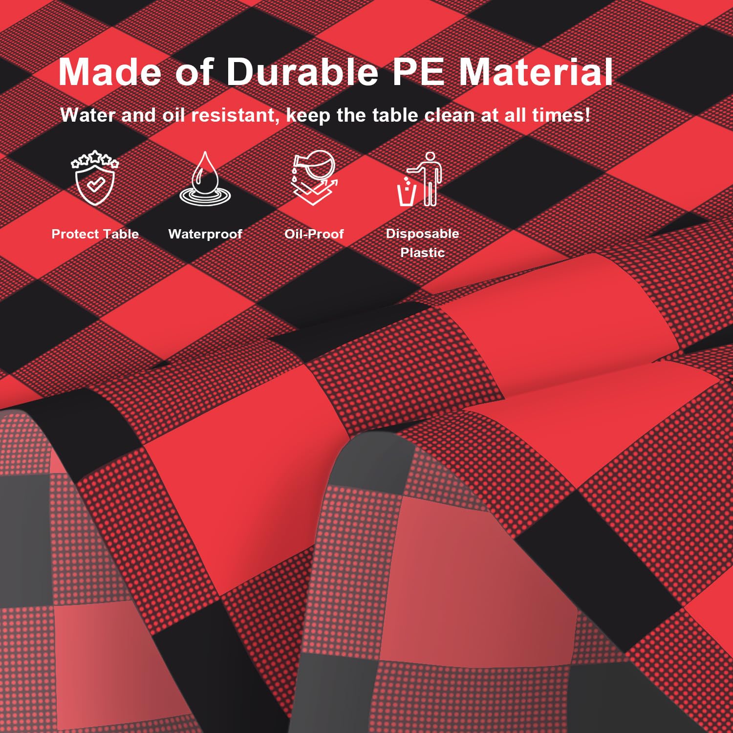LIKAJON mantel plástico rojo-negro gingham, limpieza rápida y práctica