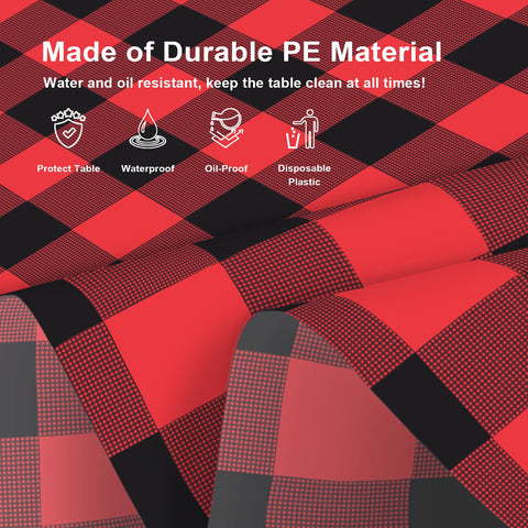 LIKAJON mantel plástico rojo-negro gingham, limpieza rápida y práctica